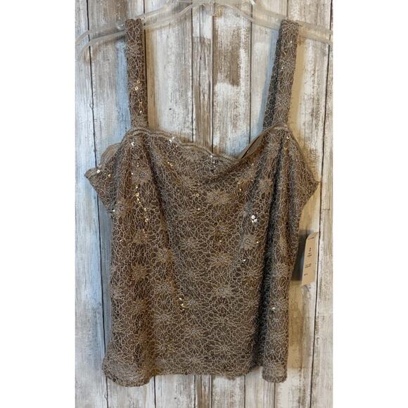 Alex Evenings Sparkly Lace Champagne 3/4 Sleeve Twin Set Size Large NWT - Picture 4 of 10